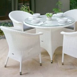 Zebra Hastings Dininggruppe 5-teilig Geflecht Schneeweiß -GartenMöbelPro Verkäufe 1092006 2