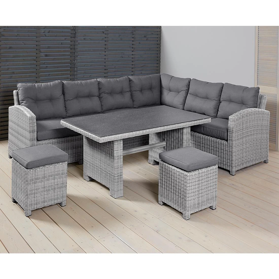 LC Garden Bilbao Dininglounge Geflecht Inkl. Kissen, Tisch Grau 4 LC Garden Bilbao Dininglounge Geflecht Inkl. Kissen, Tisch Grau – Bild 2