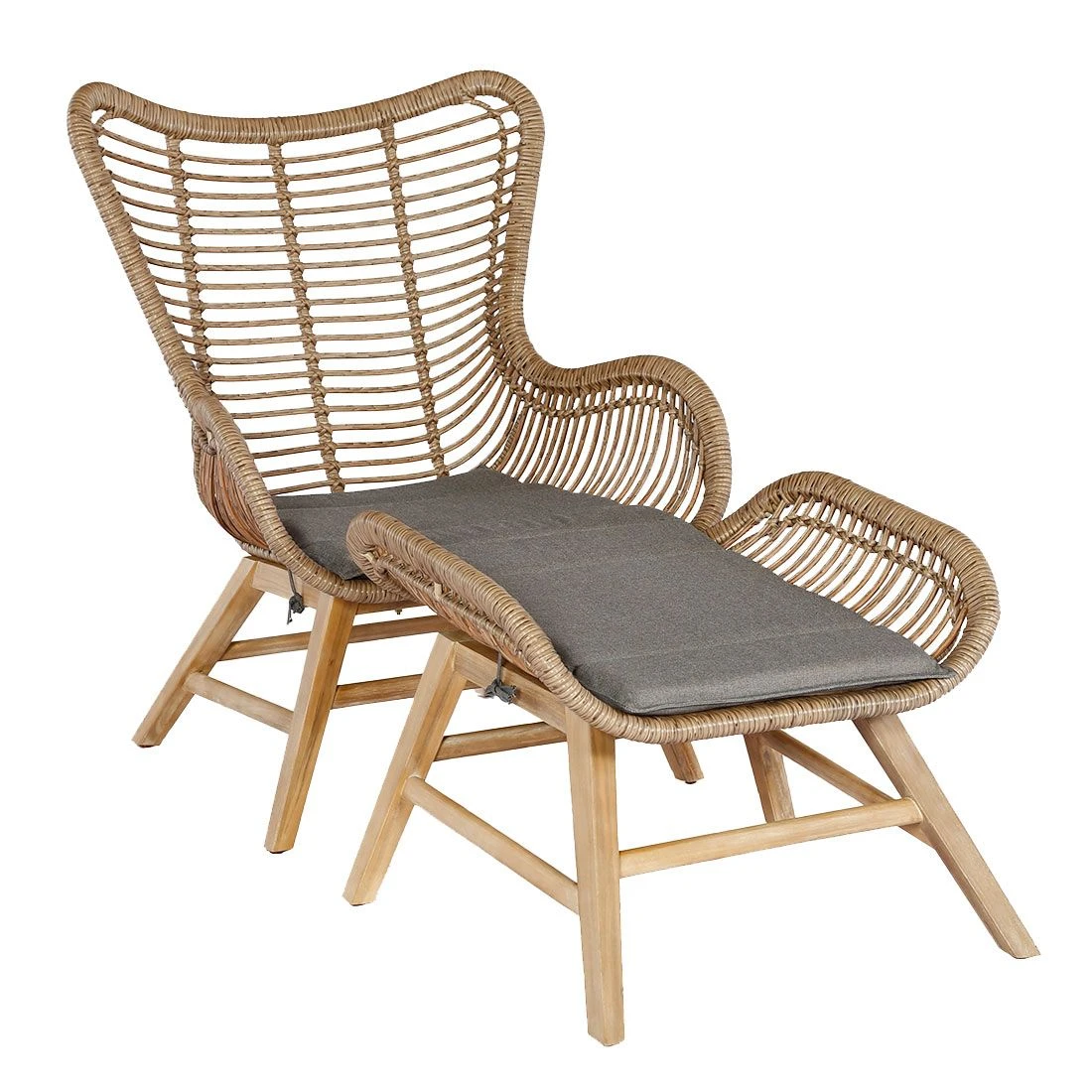 OUTLIV. Aurora Loungesessel Mit Fußablage Akazie/Geflecht Teaklook/Grau 3 OUTLIV. Aurora Loungesessel Mit Fußablage Akazie/Geflecht Teaklook/Grau