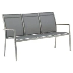 Zebra One Gartenbank 157cm Edelstahl/Textilene Mit Teakarmlehnen Dark Grey
