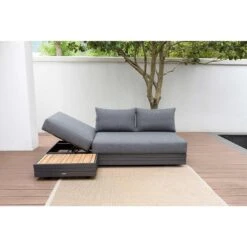 Zebra Cubo Gartensofa + Kaffeetisch 2tlg Teak/Olefin Dark Grey