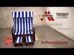 DeVries Profi Ostsee Fehmarn Strandkorb Mahagoni/Geflecht Grau/Weiß