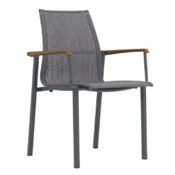 Zebra Felix Stapelsessel Aluminium/Batyline® Teak-Armlehnen Mitternachtsgrau