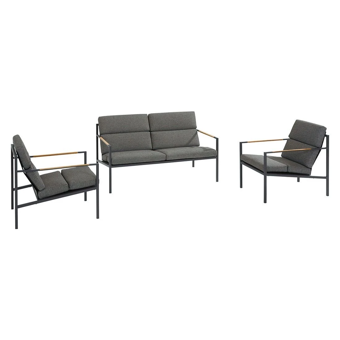 Trentino Loungeset 4-tlg. Edelstahl/Stoff Und Teak Armlehnen Grau Meliert 6 Trentino Loungeset 4-tlg. Edelstahl/Stoff Und Teak Armlehnen Grau Meliert – Bild 4