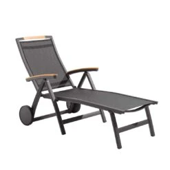 Sieger Catena Gartenliege Aluminium/Textilux Mit Teakarmlehnen Eisengrau/Grau/Teak -GartenMöbelPro Verkäufe 756880 1 1
