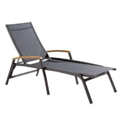 Sieger Cadiz Gartenliege Aluminium/Textilene Mit Teakarmlehnen Eisengrau/Grau