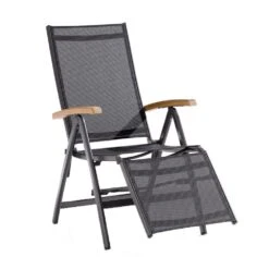 Sieger Cadiz Relaxsessel Aluminium/Textilene Mit Teakarmlehnen Eisengrau/Grau