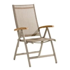 Sieger Cadiz Klappsessel Aluminium/Textilene Mit Teakarmlehnen Champagner/Natur