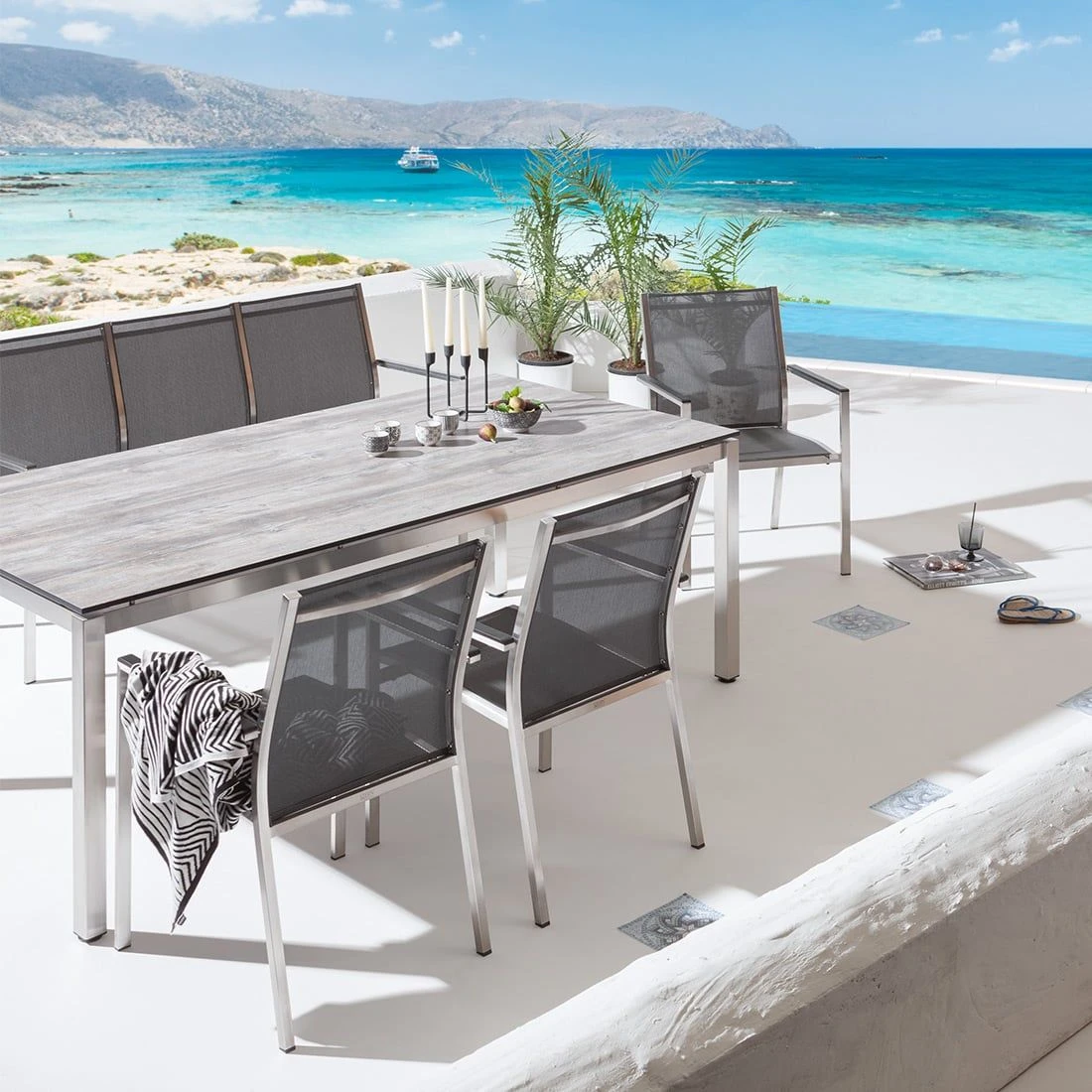 Stern Cardiff Gartenbank 160cm Edelstahl/Textilene Silbergrau 4 Stern Cardiff Gartenbank 160cm Edelstahl/Textilene Silbergrau – Bild 2