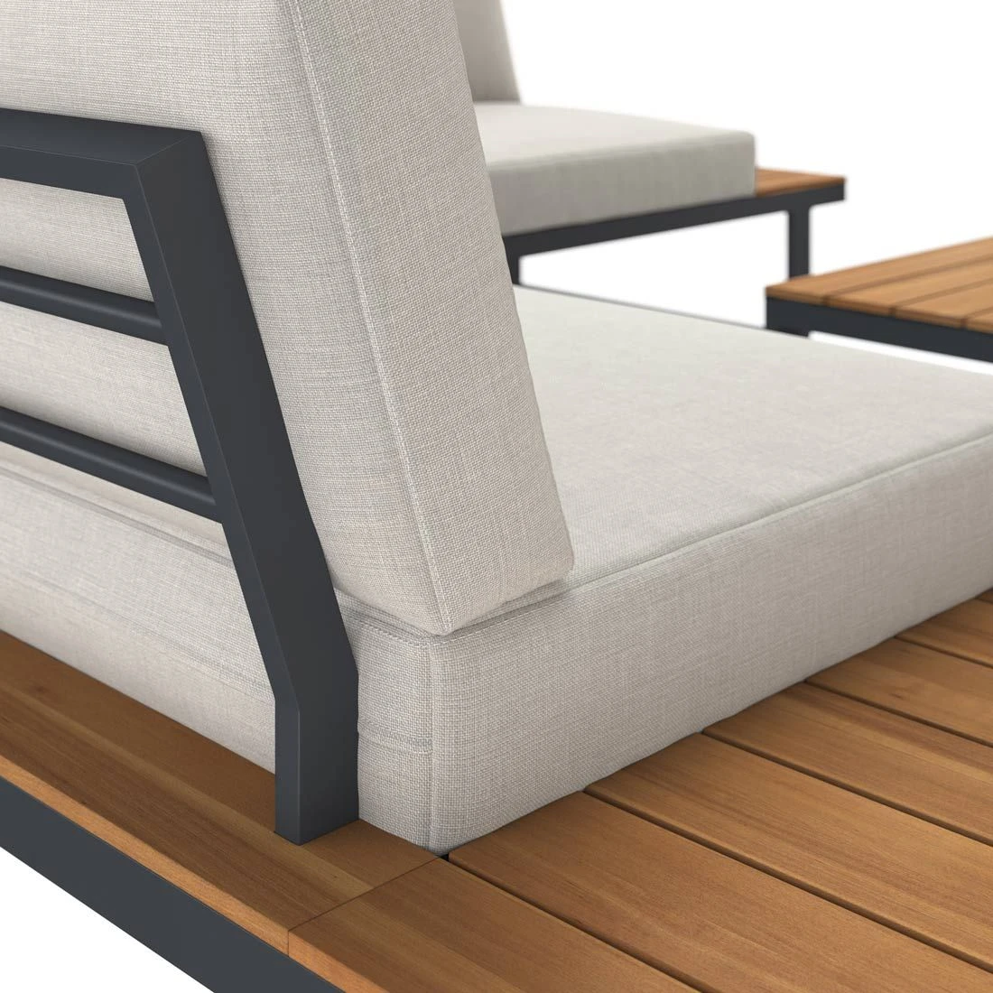 OUTLIV. Albufeira Ecklounge 3-teilig Aluminium/Akazie/Polster Schwarz/Teaklook/Royal Stone Grey 12 OUTLIV. Albufeira Ecklounge 3-teilig Aluminium/Akazie/Polster Schwarz/Teaklook/Royal Stone Grey – Bild 10