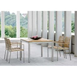 Stern Savona Stapelsessel-Gartenmöbelset 5-teilig Mit Tisch 160x90cm Natur