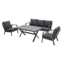 Acamp Thasos Dininglounge Aluminium/Kunstfaser Anthrazit/Grau 8 Acamp Thasos Dininglounge Aluminium/Kunstfaser Anthrazit/Grau -GartenMöbelPro Verkäufe acamp thasos loungegruppe 4 tlg aluminium polyester mi tisch 140x80 cm 1434502 2
