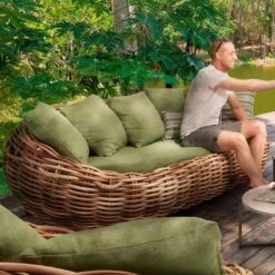 Apple Bee Cocoon Gartensofa Rund-Geflecht Kubu/Grün -GartenMöbelPro Verkäufe apple bee cocoon 3 sitzersofa rope polster kubu grun 1010782 2