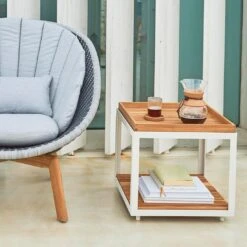 Cane-Line Level Beistelltisch 48x48cm Aluminium/Teak White/Natur -GartenMöbelPro Verkäufe cane line level beistelltisch 48x48cm aluminium teak 1479954 2