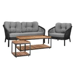 Cane-Line Ocean Loungeset 5-tlg. Mit Tischen Aluminium/Teak Dark Grey/Natur -GartenMöbelPro Verkäufe cane line ocean loungeset 5 tlg mit tischen aluminium teak 1481681 2