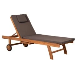 DeVries Woodie Gartenliege Mit Rädern Teak/Polyester Natur/Grau -GartenMöbelPro Verkäufe devries woodie gartenliege mit raedern teak polyester 1438616 3