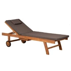 DeVries Woodie Gartenliege Mit Rädern Teak/Polyester Natur/Grau -GartenMöbelPro Verkäufe devries woodie gartenliege mit raedern teak polyester 1438616 4