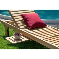 DeVries Woodie Gartenliege Mit Rädern Teak/Polyester Natur/Grau -GartenMöbelPro Verkäufe devries woodie gartenliege mit raedern teak polyester 1438616 8