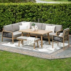 Garden Impressions Decala Dininglounge 5-tlg. Aluminium/Rope/Textilene Teaklook/Taupe -GartenMöbelPro Verkäufe garden impressions decala loungeset 5 tlg aluminium rattan textilene 1436108 10