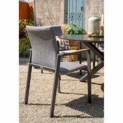 Garden Impressions Ottawa Stapelsessel Aluminium/Textilene/Teak Carbon Black/Grau -GartenMöbelPro Verkäufe garden impressions ottawa diningsessel aluminium teak textilene 1436119 8