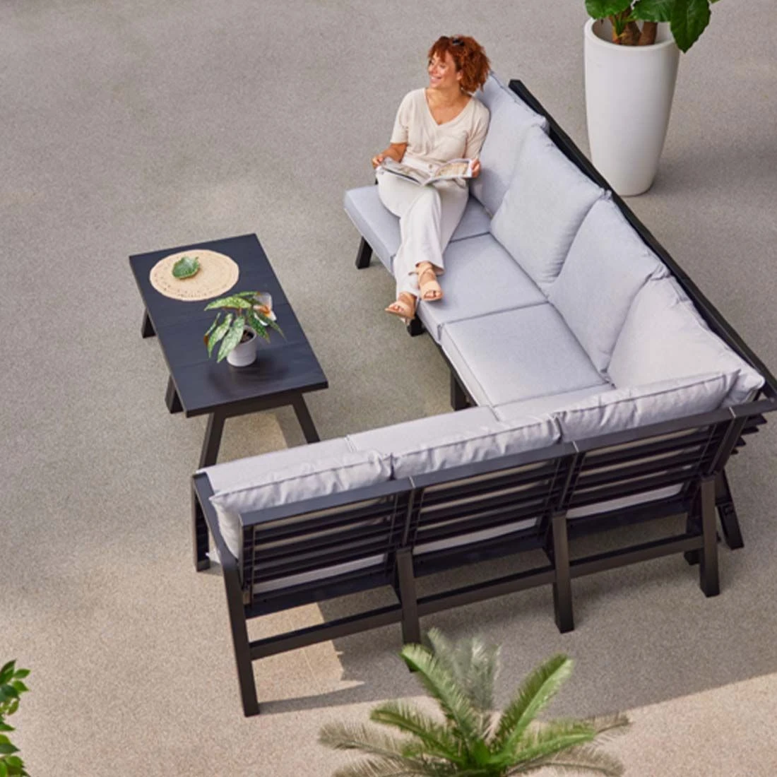 Hartman Ibiza Ecklounge Inkl. Tisch 120x60cm Kunststoff/Olefin Anthrazit/Hellgrau 7 Hartman Ibiza Ecklounge Inkl. Tisch 120x60cm Kunststoff/Olefin Anthrazit/Hellgrau – Bild 5