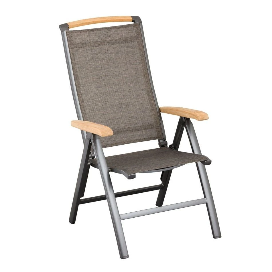 Kettler Memphis Klappsessel Aluminium/Textilene Mit Teak-Armlehnen Anthrazit/Bronze 5 Kettler Memphis Klappsessel Aluminium/Textilene Mit Teak-Armlehnen Anthrazit/Bronze – Bild 3