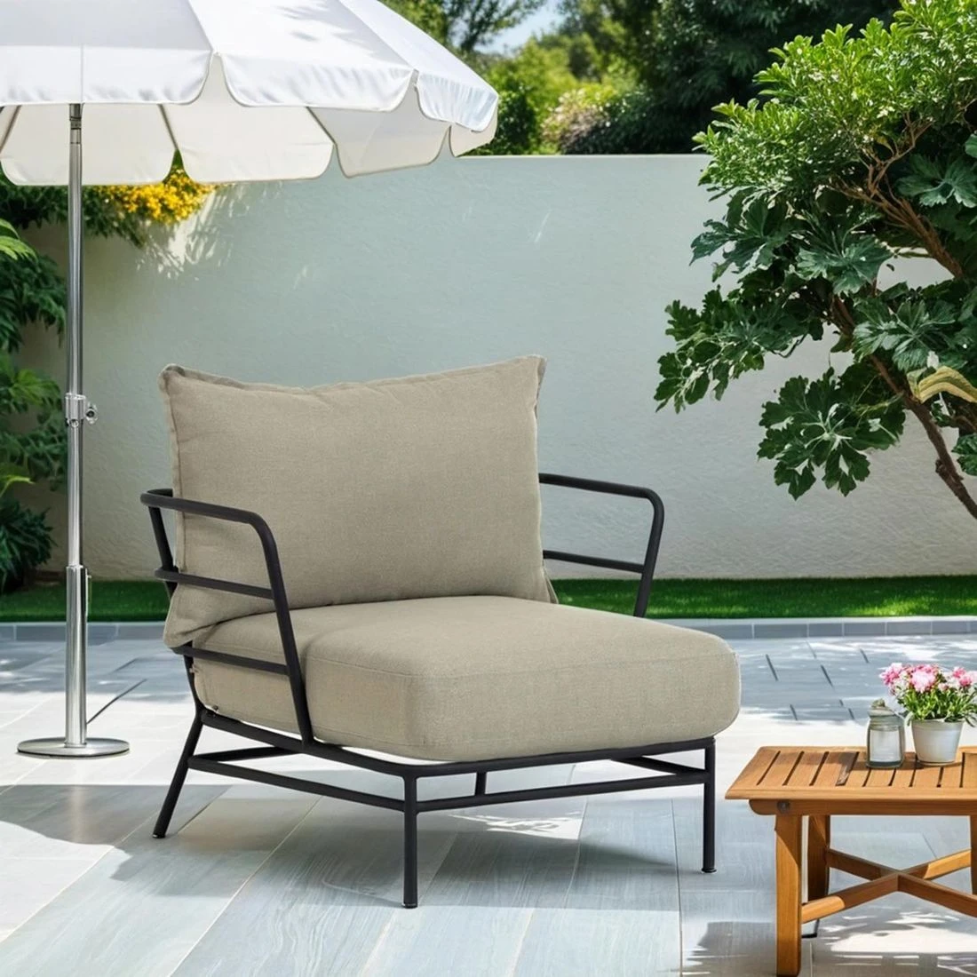 La Forma Mareluz Loungesessel Stahl/Polyester Schwarz/Beige 3 La Forma Mareluz Loungesessel Stahl/Polyester Schwarz/Beige