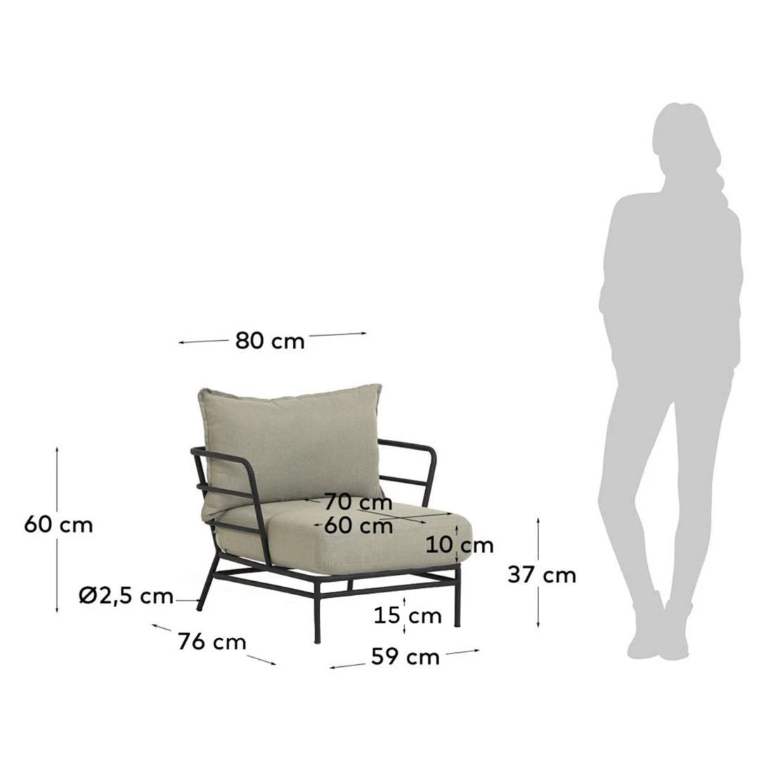 La Forma Mareluz Loungesessel Stahl/Polyester Schwarz/Beige 5 La Forma Mareluz Loungesessel Stahl/Polyester Schwarz/Beige – Bild 3