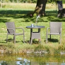 LC Garden Barcelona Gartentisch Ø70cm Geflecht/Glas-Keramik Grau Mix/Schwarz -GartenMöbelPro Verkäufe lc garden barcelona bistrotisch C3 B870cm geflecht keramik glas 1345171 3