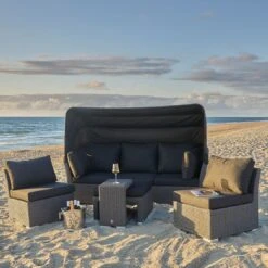 LC Garden Barcelona Loungeinsel 5-tlg. Geflecht Grau Mix/Schwarz -GartenMöbelPro Verkäufe lc garden barcelona loungeinsel 5 tlg geflecht polster grey mix 1248327 3