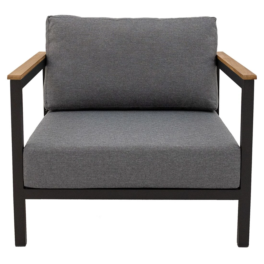 LC Garden Sondrino Loungesessel Aluminium/Polyester/Teak-Armlehnen Anthrazit/Off-White-Schwarz 4 LC Garden Sondrino Loungesessel Aluminium/Polyester/Teak-Armlehnen Anthrazit/Off-White-Schwarz – Bild 2