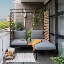 LifestyleGarden Femalcony Hocker Aluminium Inkl. Kissen Schwarz Matt/Dunkelgrau -GartenMöbelPro Verkäufe lifestylegarden femalcony hocker aluminium inkl kissen 1441135 2