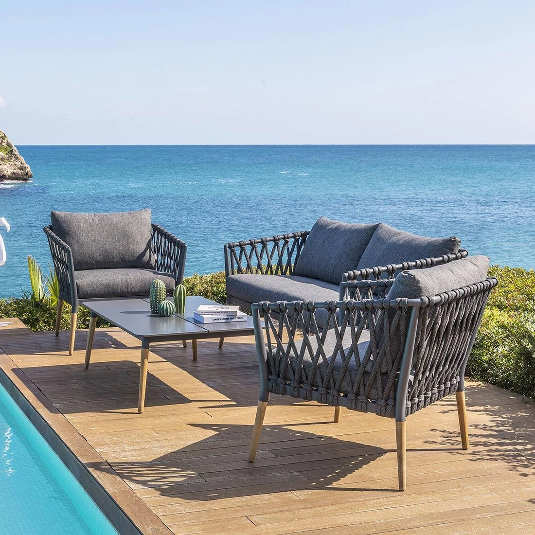 LifestyleGarden Ipanema Gartensofa Teak/Rope/Olefin Dunkelgrau 5 LifestyleGarden Ipanema Gartensofa Teak/Rope/Olefin Dunkelgrau – Bild 3