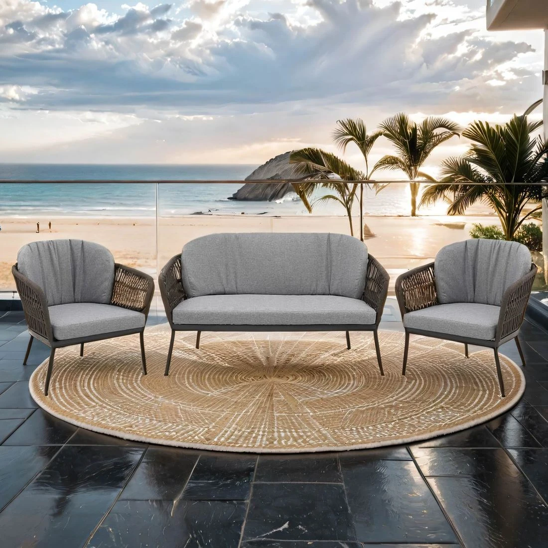 OUTLIV. Advokat Loungeset 3-tlg. Aluminium/Rope Anthrazit/Taupe 3 OUTLIV. Advokat Loungeset 3-tlg. Aluminium/Rope Anthrazit/Taupe