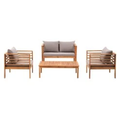 OUTLIV. Odense Loungeset 4-tlg. Akazie/Polyester Teak Look/Hellgrau -GartenMöbelPro Verkäufe outliv odense sofagruppe 4 tlg akazie polyester teak look hellgrau 1241397 4