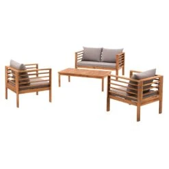 OUTLIV. Odense Loungeset 4-tlg. Akazie/Polyester Teak Look/Hellgrau -GartenMöbelPro Verkäufe outliv odense sofagruppe 4 tlg akazie polyester teak look hellgrau 1241397 6