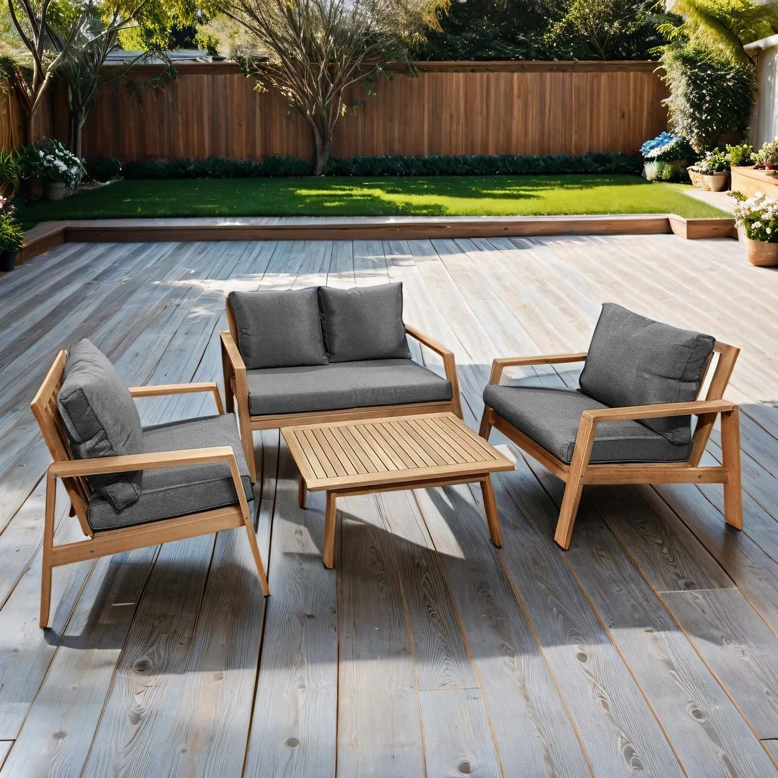 OUTLIV. Rosa Loungeset 4-tlg. Akazie/Spun-Polyester Natur/Anthrazit 3 OUTLIV. Rosa Loungeset 4-tlg. Akazie/Spun-Polyester Natur/Anthrazit