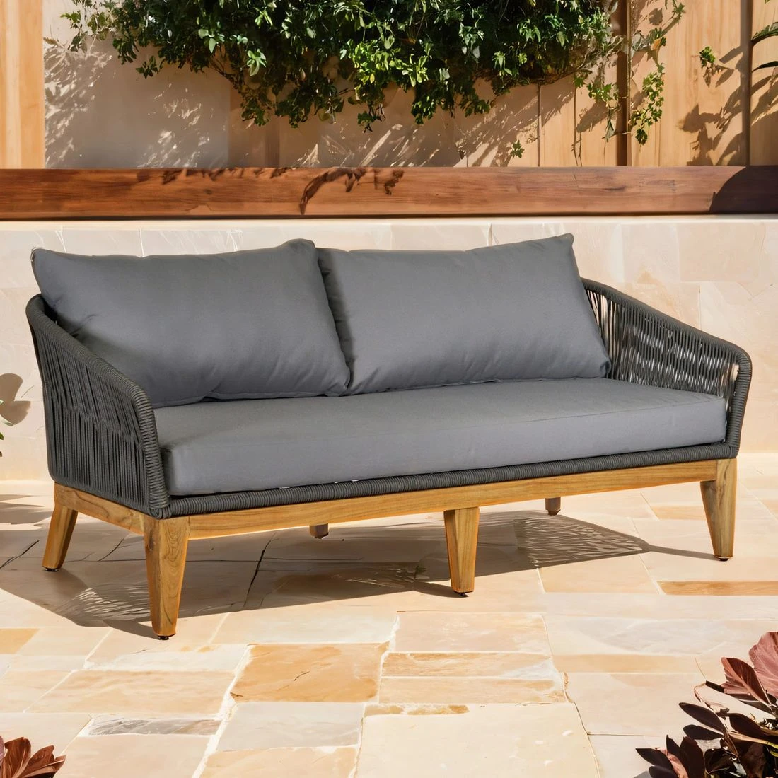 OUTLIV. Santorin Gartensofa 170 Cm Teak/Rope/Olefin Natur/Dunkelgrau 3 OUTLIV. Santorin Gartensofa 170 Cm Teak/Rope/Olefin Natur/Dunkelgrau