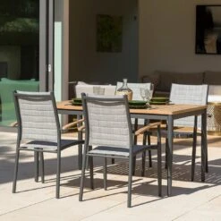 LifestyleGarden Topaz Stapelsessel Aluminium/Teak Grau -GartenMöbelPro Verkäufe scancom topaz stapelstuhl aluminium teak 1449110 3