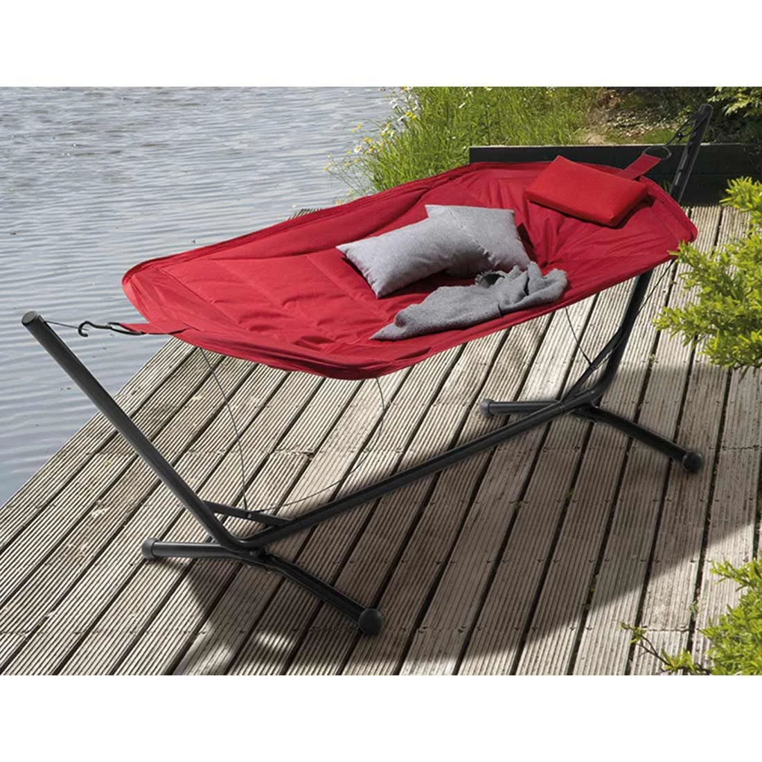 Siena Garden Panama Hängematte Mit Gestell Stahl/Oxfordgewebe Grau/Rot 10 Siena Garden Panama Hängematte Mit Gestell Stahl/Oxfordgewebe Grau/Rot – Bild 8