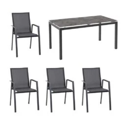 Siena Garden Reno Gartenmöbelset 5-tlg. Mit Tisch 160x90cm Matt Anthrazit/Grau