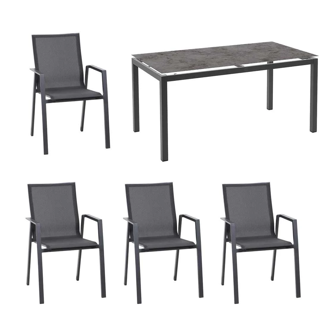 Siena Garden Reno Gartenmöbelset 5-tlg. Mit Tisch 160x90cm Matt Anthrazit/Grau 3 Siena Garden Reno Gartenmöbelset 5-tlg. Mit Tisch 160x90cm Matt Anthrazit/Grau