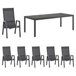 Siena Garden Savona Move Gartenmöbelset 7-tlg.+Tisch 220x100 Cm Anthrazit/Schwarz-Silber