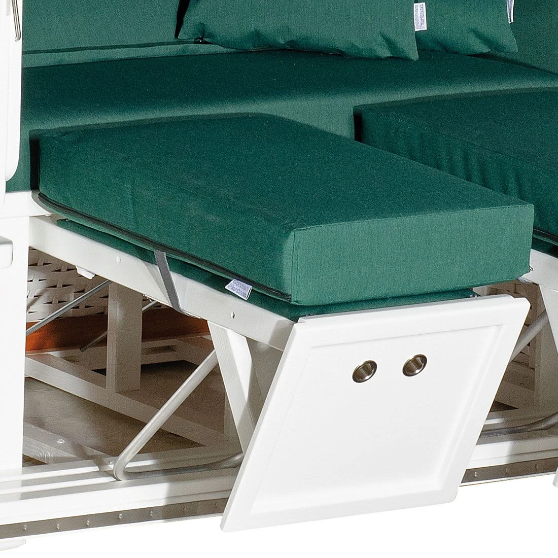 SonnenPartner Classic Strandkorb Geflecht/Fichte Weiß/Moosgrün 7 SonnenPartner Classic Strandkorb Geflecht/Fichte Weiß/Moosgrün – Bild 5