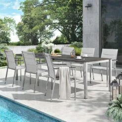 Stern Cardiff Gartenmöbel-Set 7-tlg. Tisch 160/217/267x91cm Silber