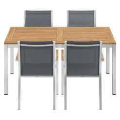 Stern Cardiff Stapelsessel 6-teiliges Gartenmöbelset Mit Teakholz Tisch 160x90cm Silbergrau -GartenMöbelPro Verkäufe stern cardiff stapelsessel 6 teiliges gartenmobelset silbergrau mit teakholz tisch 160x90cm 4