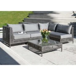 Stern Corda Ecklounge 5-tlg. Mit Tisch 87x87cm Platin/Seidengrau