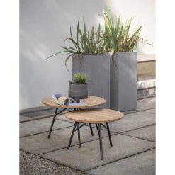 Stern Frida Beistelltisch Aluminium/Teak Schwarz Matt/Natur -GartenMöbelPro Verkäufe stern frida beistelltisch durchm65x43 cm aluminium teak 1357755 2