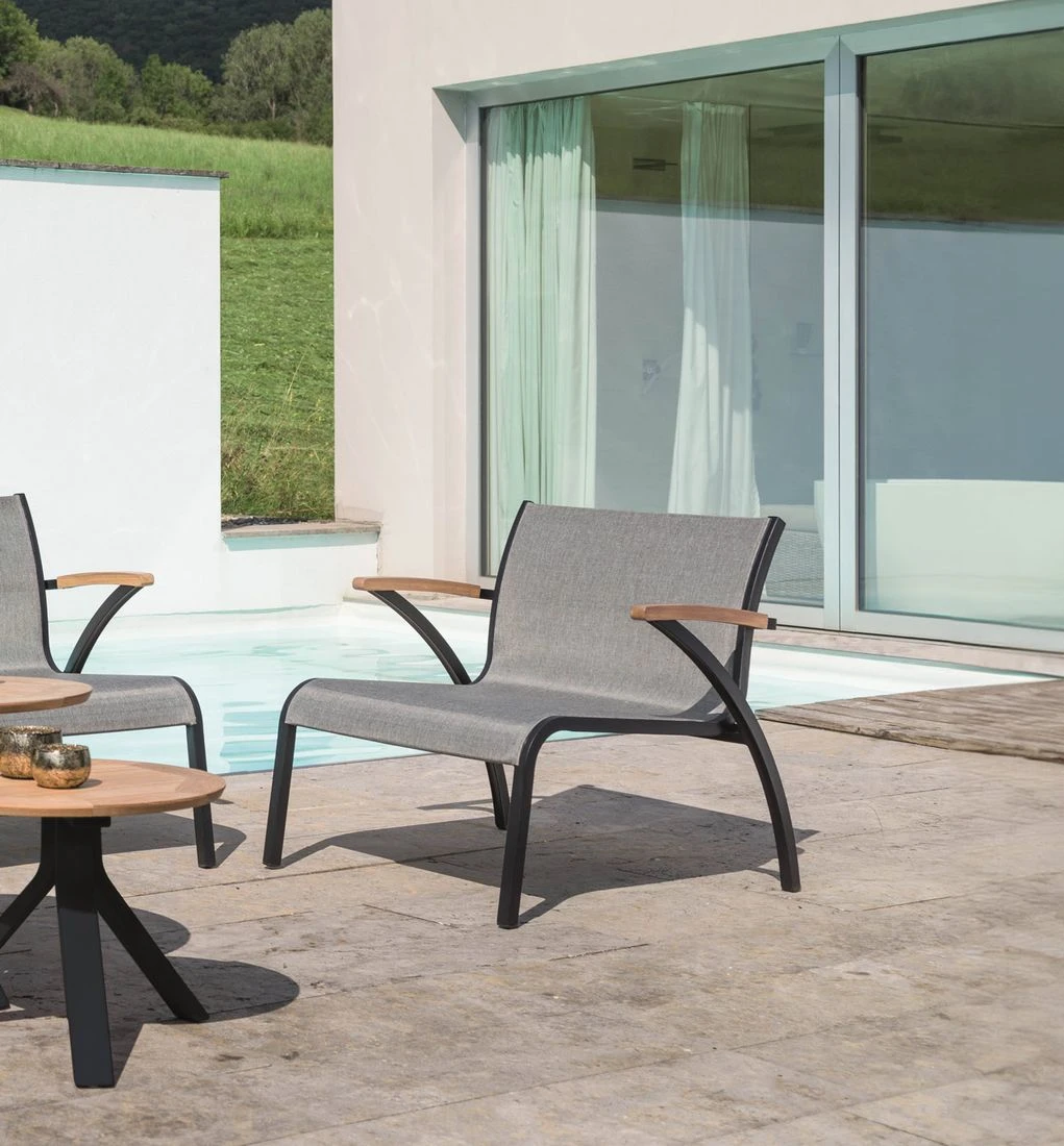 Stern Laris Lounge Sessel Aluminium/Textilene Schwarz Matt/Leinen Grau 3 Stern Laris Lounge Sessel Aluminium/Textilene Schwarz Matt/Leinen Grau