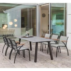 Stern Laris Dining Stapelsessel Aluminium/Textilene Schwarz Matt/Leinen Grau -GartenMöbelPro Verkäufe stern laris stapelsessel aluminium textilene 1362914 7